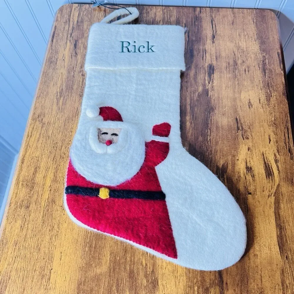 RICK West Elm SANTA Felted Christmas Stocking Holiday NWOT